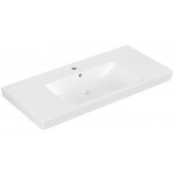 Washbasin Wall-mounted 100x47x15 semi pedestal / full pedestal  With 1 bowl With hole in the middle material: Porcelain, color: White surface: Glossy Wall-mounted