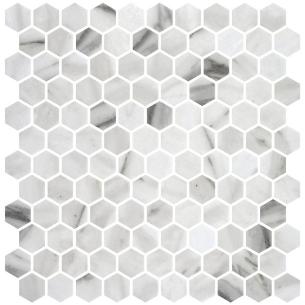 Pool mosaic 2,5x2,5 Spain, shape: Hexagon 1st choice, hue: White/Grey Mosaics for pool
