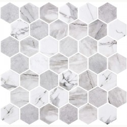 Pool mosaic 5x5 Spain, shape: Hexagon 1st choice, hue: White/Grey