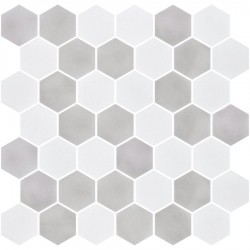 Pool mosaic 5x5 Spain, shape: Hexagon 1st choice, hue: White/Grey