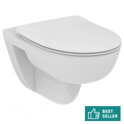 Wall-mounted toilet & toilet seat soft closing, style: Sandwich Rimless Slim 54x36 surface: Glossy, color: White Wall-mounted