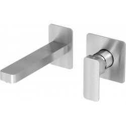 Μπαταρία νιπτήρος εντοιχιζόμενη κομπλέ 2 οπών από ορείχαλκο με βαλβίδα push-open  19,4cm, inox finish, χρώμα: Χρωμέ επιφάνεια: Βουρτσισμένη Εντοιχιζόμενες εξωτερικό μέρος