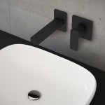 Wash basin tap Wall-mounted concealed - complete set 2 holes material: Brass With push-open waste set 19,4 cm, color: Black surface: Matt Wall-mounted - external part Wash basin tap Wall-mounted concealed - complete set 2 holes material: Brass With push-open waste set 19,4 cm, color: Black surface: Matt Wall-mounted - external part