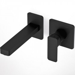 Wash basin tap Wall-mounted concealed - complete set 2 holes material: Brass With push-open waste set 19,4 cm, color: Black surface: Matt