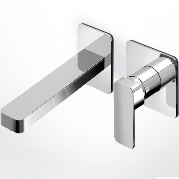 Wash basin tap Wall-mounted concealed - complete set 2 holes material: Brass With push-open waste set 19,4 cm, color: Chrome surface: Glossy Wall-mounted - external part Wash basin tap Wall-mounted concealed - complete set 2 holes material: Brass With push-open waste set 19,4 cm, color: Chrome surface: Glossy Wall-mounted - external part