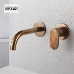 Wash basin tap Wall-mounted concealed - complete set 2 holes material: Brass With push-open waste set natural brass, 18cm, color: Bronze surface: Brushed Wall-mounted - external part Wash basin tap Wall-mounted concealed - complete set 2 holes material: Brass With push-open waste set natural brass, 18cm, color: Bronze surface: Brushed Wall-mounted - external part