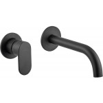 Wash basin tap Wall-mounted concealed - complete set 2 holes material: Brass With push-open waste set 18cm, color: Black surface: Matt Wall-mounted - external part Wash basin tap Wall-mounted concealed - complete set 2 holes material: Brass With push-open waste set 18cm, color: Black surface: Matt Wall-mounted - external part