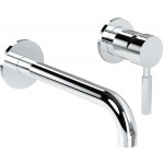 Wash basin tap Wall-mounted concealed - complete set 2 holes material: Brass With push-open waste set 20cm, color: Chrome surface: Glossy Wall-mounted - external part
