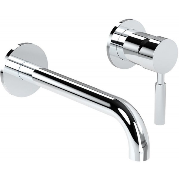 Wash basin tap Wall-mounted concealed - complete set 2 holes material: Brass With push-open waste set 20cm, color: Chrome surface: Glossy Wall-mounted - external part