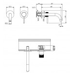 Wash basin tap Wall-mounted concealed - complete set 2 holes material: Brass With push-open waste set 18,5cm, color: Chrome surface: Glossy Wall-mounted - external part
