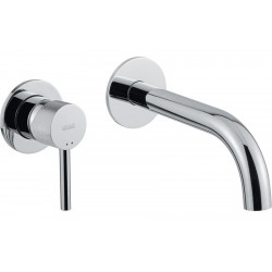 Wash basin tap Wall-mounted concealed - complete set 2 holes material: Brass With push-open waste set 18,5cm, color: Chrome surface: Glossy