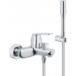 Μπαταρία μπανιέρας επίτοιχη από ορείχαλκο με τηλέφωνο, σπιράλ, στήριγμα κομπλέ αναμεικτική, χρώμα: Χρωμέ επιφάνεια: Γυαλιστερή