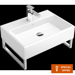 Νιπτήρας επίτοιχος 60x42x14 Ceramic Plus, White Alpin με 1 γούρνα με οπή στη μέση χωρίς κολώνα από πορσελάνη, χρώμα: Λευκό επιφάνεια: Γυαλιστερή