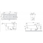 Bathtub Rectangular 170x75 material: Quaryl Quaryl, White Alpin, color: White no grab bars surface: Glossy Rectangular