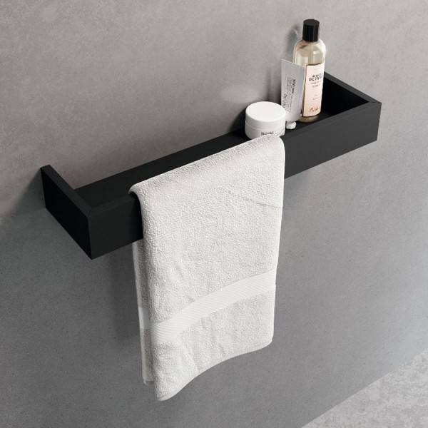 Ράφι με πετσετοθήκη 12x30 από solid surface, χρώμα: Μαύρο επιφάνεια: Ματ