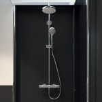Shower tap with showerpipe and overhead shower Wall-mounted material: Brass thermostatic 240, color: Chrome surface: Glossy Wall-mounted exposed with showerpipe and overhead shower Shower tap with showerpipe and overhead shower Wall-mounted material: Brass thermostatic 240, color: Chrome surface: Glossy Wall-mounted exposed with showerpipe and overhead shower
