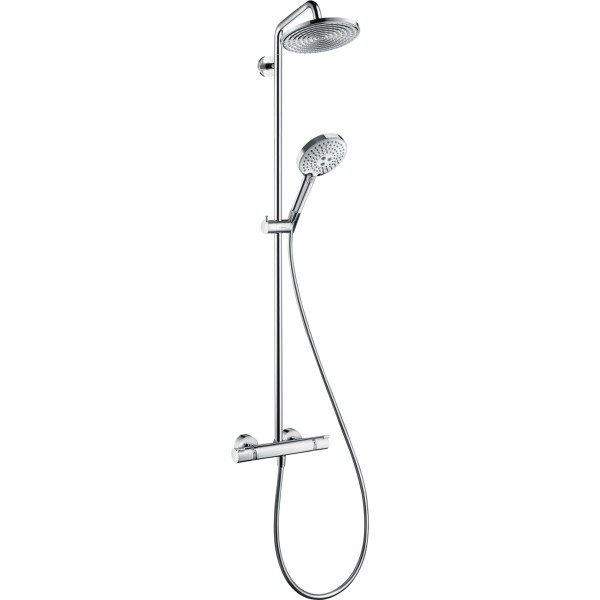 Shower tap with showerpipe and overhead shower Wall-mounted material: Brass thermostatic 240, color: Chrome surface: Glossy Wall-mounted exposed with showerpipe and overhead shower Shower tap with showerpipe and overhead shower Wall-mounted material: Brass thermostatic 240, color: Chrome surface: Glossy Wall-mounted exposed with showerpipe and overhead shower
