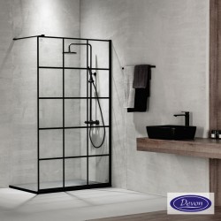 Καμπίνα ντουζιέρας ευθύγραμμη 70x200 8mm σταθερή κρύσταλλο διαφανές Clear CleanGlass  décor, με βραχίονα στήριξης επιφάνεια: Ματ, χρώμα: Μαύρο Ευθύγραμμες