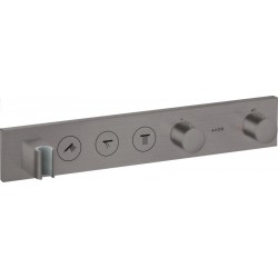 Shower tap Wall-mounted external part 3 way material: Brass thermostatic with holder With plate with separate exits brushed black chrome, color: Grey surface: Brushed