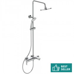 Bathtub tap with showerpipe and overhead shower Wall-mounted material: Brass mixer, color: Chrome surface: Glossy