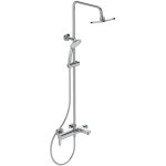 Bathtub tap with showerpipe and overhead shower Wall-mounted material: Brass mixer, color: Chrome surface: Glossy Wall-mounted exposed with showerpipe and overhead shower Bathtub tap with showerpipe and overhead shower Wall-mounted material: Brass mixer, color: Chrome surface: Glossy Wall-mounted exposed with showerpipe and overhead shower