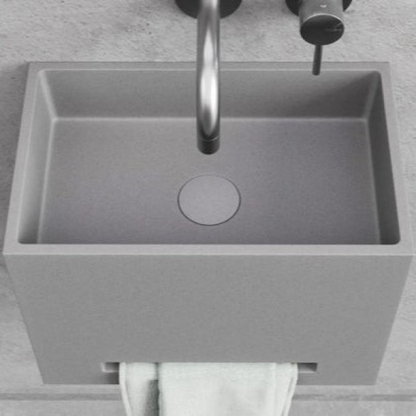 Washbasin Wall-mounted 40x25x30 B1 no pedestal With 1 bowl Without hole material: Concrete, color: Grey surface: Matt Washbasin Wall-mounted 40x25x30 B1 no pedestal With 1 bowl Without hole material: Concrete, color: Grey surface: Matt Wall-mounted