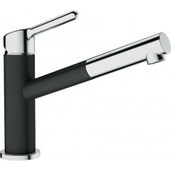Kitchen tap Deck-mounted material: Brass with shower onyx, color: Chrome/Black surface: Matt Deck-mounted