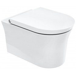 Wall-mounted toilet & toilet seat soft closing, style: Wrapover hidden fixation Rimless 54x37 surface: Glossy, color: White