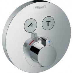 Shower tap Wall-mounted external part 2 way material: ABS thermostatic With plate without hand shower, hose and holder push button on/off, color: Chrome surface: Glossy Wall-mounted - external part