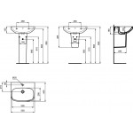 Νιπτήρας επίτοιχος 55x44x18 με 1 γούρνα με οπή στη μέση χωρίς κολώνα από πορσελάνη, χρώμα: Λευκό επιφάνεια: Γυαλιστερή Επίτοιχοι