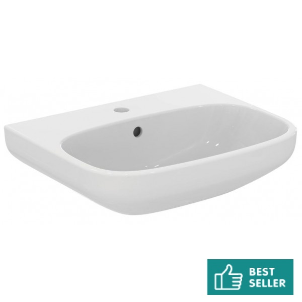 Νιπτήρας επίτοιχος 55x44x18 με 1 γούρνα με οπή στη μέση χωρίς κολώνα από πορσελάνη, χρώμα: Λευκό επιφάνεια: Γυαλιστερή Επίτοιχοι