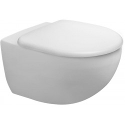 Wall-mounted toilet & toilet seat soft closing, style: Wrapover hidden fixation Rimless 57,5x36,5 surface: Glossy, color: White Wall-mounted