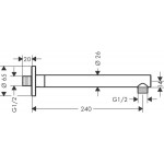 Βραχίονας 24cm επίτοιχος τύπος από ορείχαλκο, χρώμα: Χρωμέ επιφάνεια: Γυαλιστερή Βραχίονες κεφαλής ντους