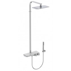 Shower tap with showerpipe and overhead shower Wall-mounted material: Brass thermostatic, color: Chrome surface: Glossy Wall-mounted exposed with showerpipe and overhead shower