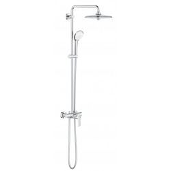 Shower tap with showerpipe and overhead shower Wall-mounted material: Brass mixer, color: Chrome surface: Glossy Wall-mounted exposed with showerpipe and overhead shower