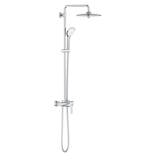 Shower tap with showerpipe and overhead shower Wall-mounted material: Brass mixer, color: Chrome surface: Glossy Wall-mounted exposed with showerpipe and overhead shower Shower tap with showerpipe and overhead shower Wall-mounted material: Brass mixer, color: Chrome surface: Glossy Wall-mounted exposed with showerpipe and overhead shower