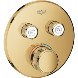 Shower tap Wall-mounted external part 2 way material: Brass thermostatic With plate with separate exits without hand shower, hose and holder cool sunrise, color: Gold surface: Glossy Wall-mounted - external part