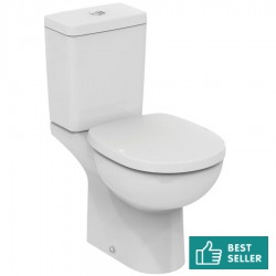 Floor standing close-coupled toilet & flushing cistern & toilet seat soft closing, style: Wrapover horizontal outlet p Simple with rim 66,5x36,5 surface: Glossy, color: White