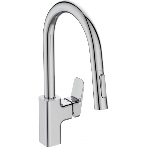 Kitchen tap Deck-mounted material: Brass with shower, color: Chrome surface: Glossy Deck-mounted Kitchen tap Deck-mounted material: Brass with shower, color: Chrome surface: Glossy Deck-mounted
