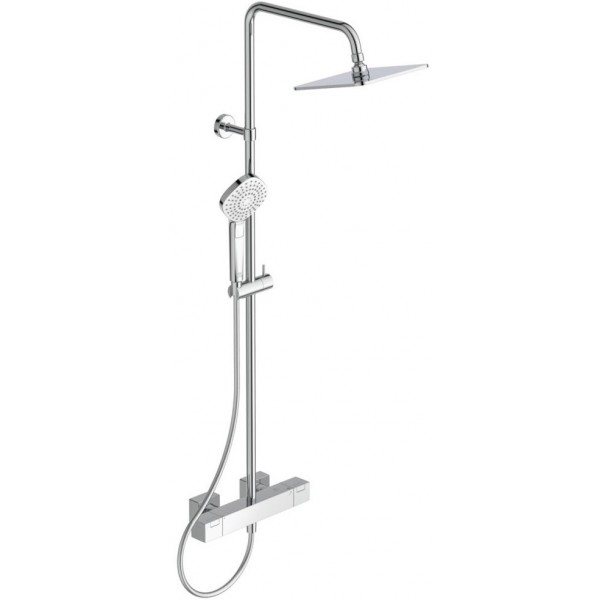 Shower tap with showerpipe and overhead shower Wall-mounted material: Brass thermostatic, color: Chrome surface: Glossy Wall-mounted exposed with showerpipe and overhead shower Shower tap with showerpipe and overhead shower Wall-mounted material: Brass thermostatic, color: Chrome surface: Glossy Wall-mounted exposed with showerpipe and overhead shower