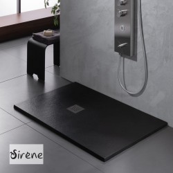 Ντουζιέρα ορθογώνια 140x80 από χυτό μάρμαρο με βαλβίδα, Black Matt, χρώμα: Μαύρο επιφάνεια: Ματ Ορθογώνιες