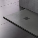 Ντουζιέρα ορθογώνια 160x80 από χυτό μάρμαρο με βαλβίδα, Beton matt, χρώμα: Γκρι επιφάνεια: Ματ Ορθογώνιες