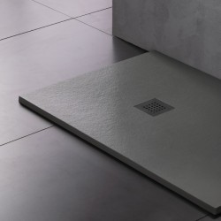 Ντουζιέρα ορθογώνια 160x80 από χυτό μάρμαρο με βαλβίδα, Beton matt, χρώμα: Γκρι επιφάνεια: Ματ Ορθογώνιες