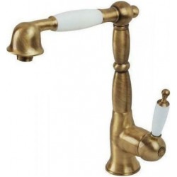 Kitchen tap Deck-mounted material: Brass with shower, color: Bronze surface: Brushed Deck-mounted