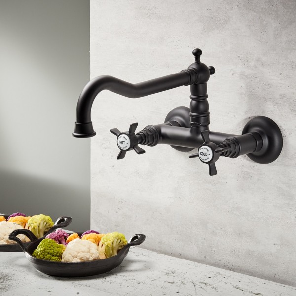 Kitchen tap Wall-mounted material: Brass, color: Black surface: Matt Wall-mounted Kitchen tap Wall-mounted material: Brass, color: Black surface: Matt Wall-mounted