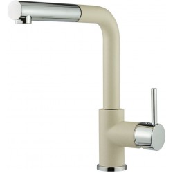 Kitchen tap Deck-mounted material: Brass With Pull-Out Spray 1 jet, color: Chrome/Beige surface: Matt Deck-mounted
