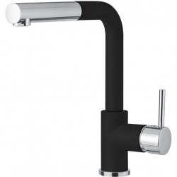 Μπαταρία κουζίνας επικαθήμενη από ορείχαλκο με ντους nero, L-Spout, χρώμα: Χρωμέ/Μαύρο επιφάνεια: Ματ Επικαθήμενες