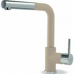 Μπαταρία κουζίνας επικαθήμενη από ορείχαλκο με ντους, χρώμα: Χρωμέ/Μπεζ επιφάνεια: Ματ