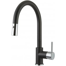 Kitchen tap Deck-mounted material: Brass with shower nero, color: Chrome/Black surface: Matt Deck-mounted