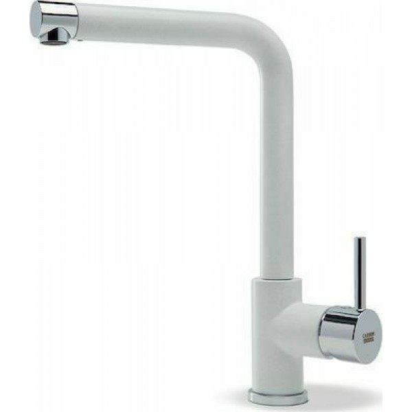Kitchen tap Deck-mounted material: Brass with shower super white, color: Chrome/White surface: Matt Deck-mounted